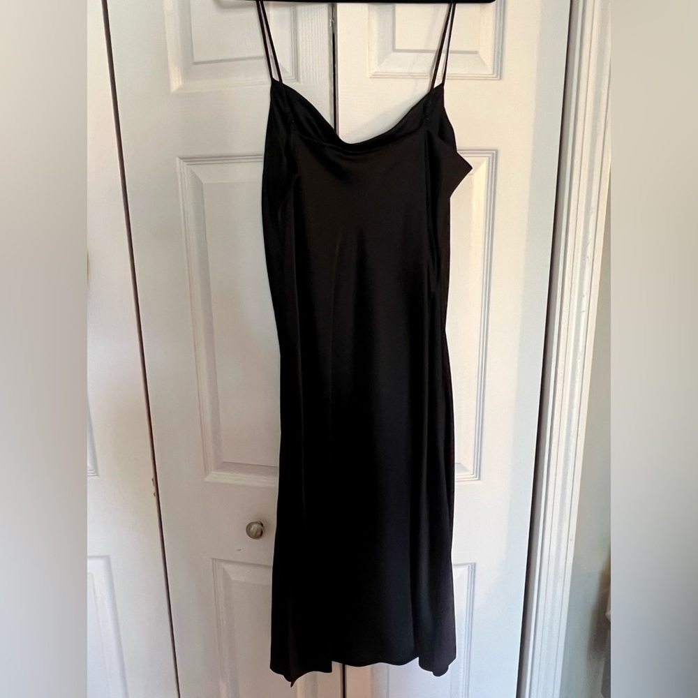 Express Black Midi Satin Slip Dress - Picture 3 of 3